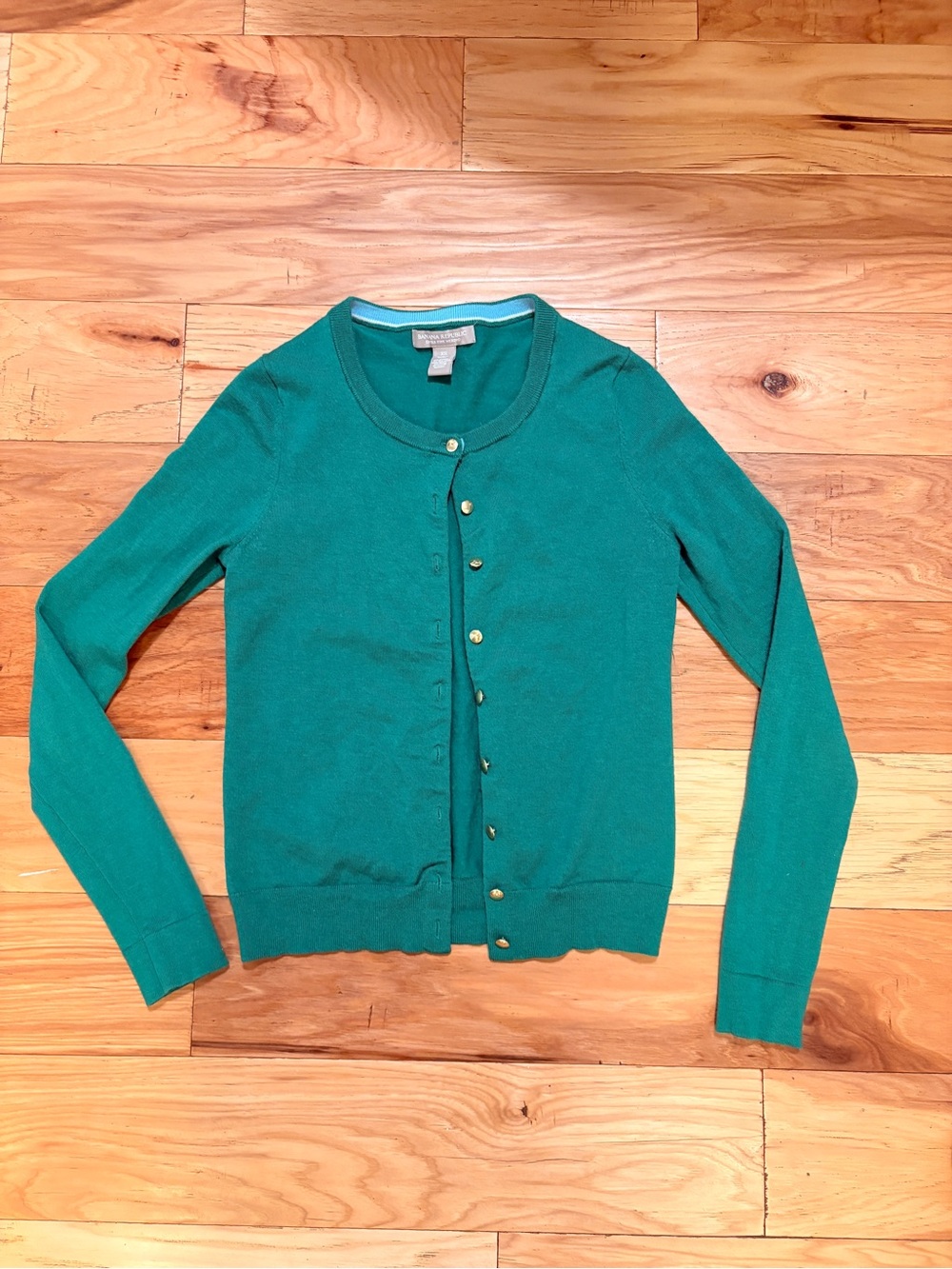 Banana Republic Green Crewneck Cardigan Sweater Extra Fine Merino